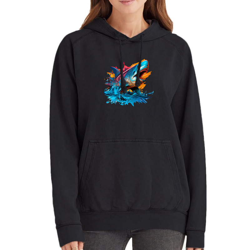 Shark Angry Vintage Hoodie by DamonHart | Artistshot