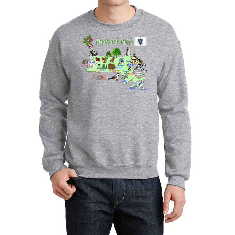 Tourism Map Of Massachusetts State Usa Major Citie Crewneck Sweatshirt | Artistshot