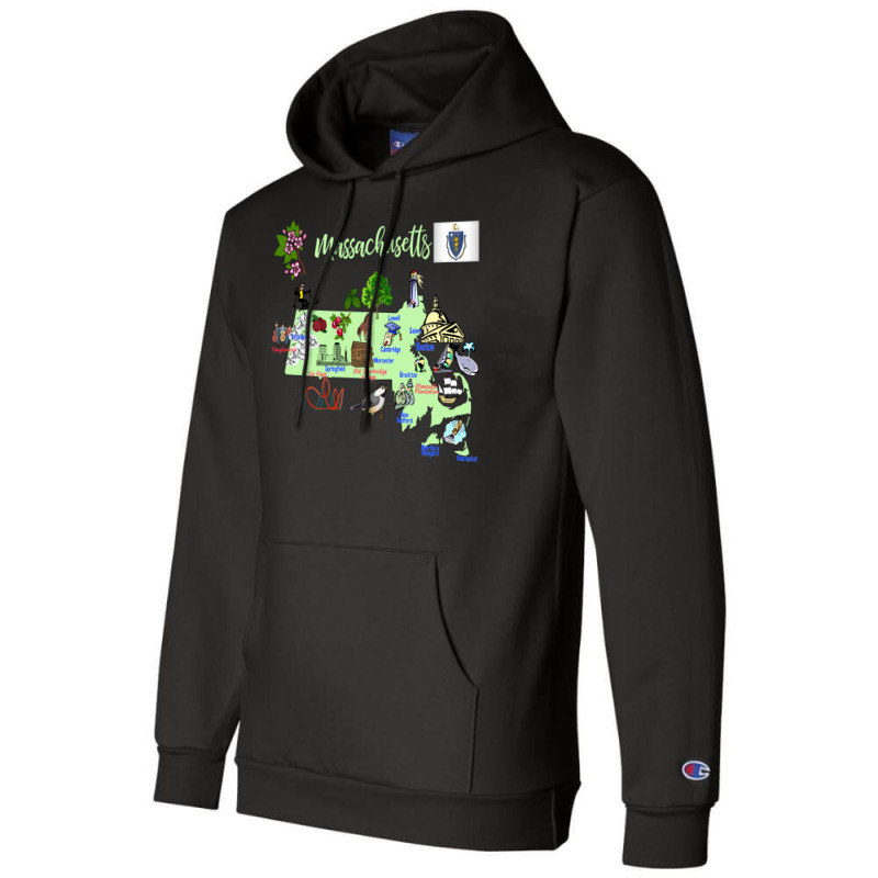 Tourism Map Of Massachusetts State Usa Major Citie Champion Hoodie | Artistshot