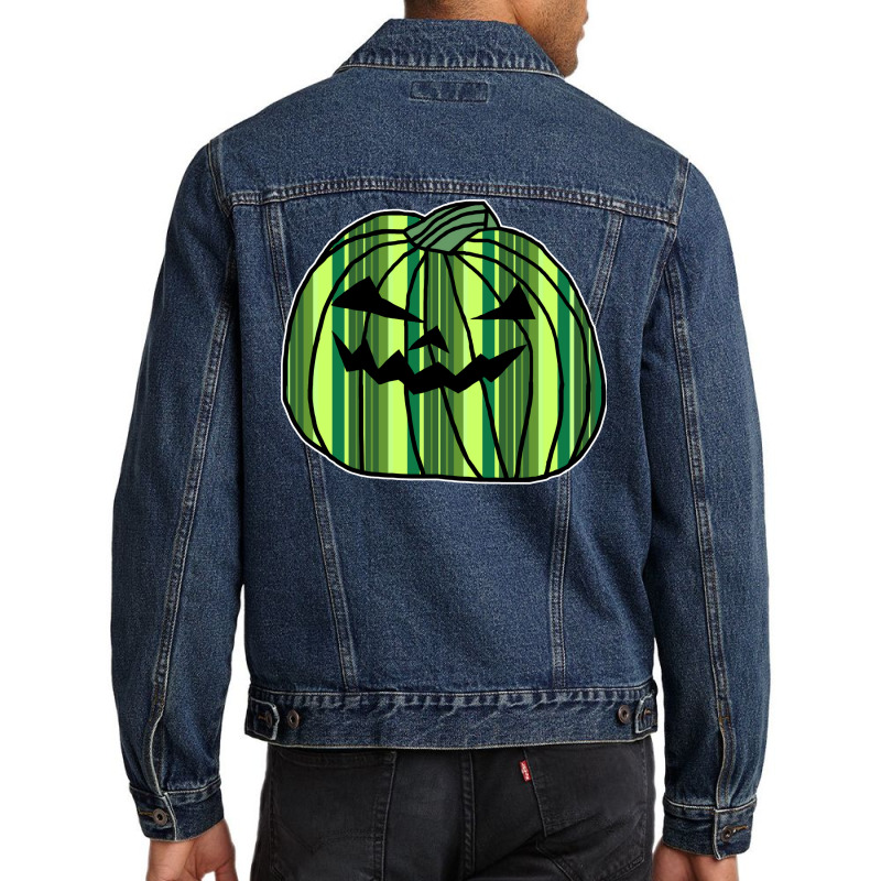 Green Stripes Halloween Horror Pumpkin Summer Men Denim Jacket by monguetapes | Artistshot