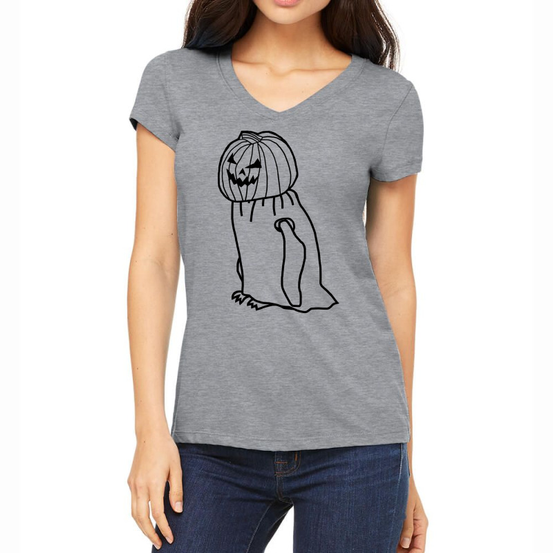 Minimal Penguin Wearing Halloween Costume Outline Women's V-Neck T-Shirt by fleakburellx | Artistshot