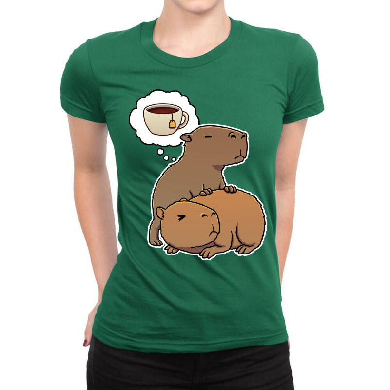 Capybara Thirsty For Black Tea Blue Ladies Fitted T-Shirt by cransazumac | Artistshot