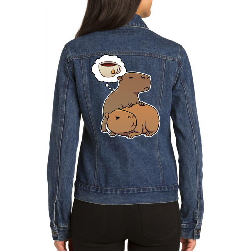 Capybara Thirsty For Black Tea Blue Ladies Denim Jacket by cransazumac | Artistshot