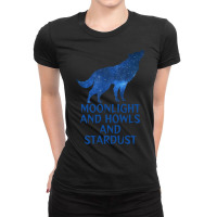 Midnight Blue Sapphire Milky Way Galaxy Wolf   Moo Ladies Fitted T-shirt | Artistshot