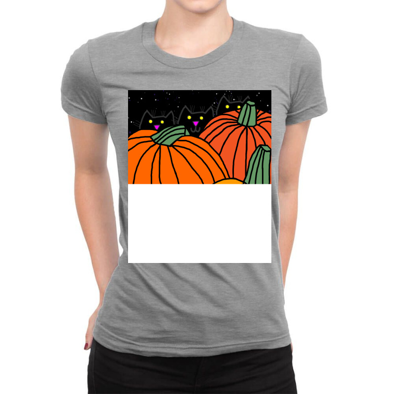 Big Halloween Pumpkins With Three Kitten Cats Summ Ladies Fitted T-Shirt by mintonlottiec | Artistshot