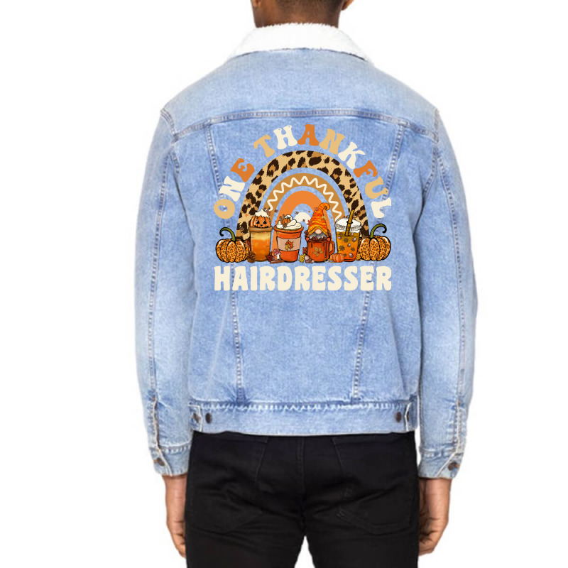 One Thankful Hairdresser Thanksgiving Rainbow Leop Unisex Sherpa-lined Denim Jacket | Artistshot