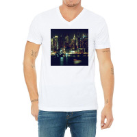 New York City Night Skyline Art Photo V-neck Tee | Artistshot