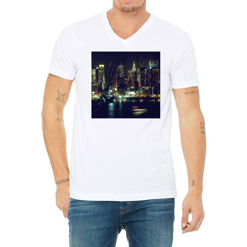 New York City Night Skyline Art Photo V-neck Tee | Artistshot