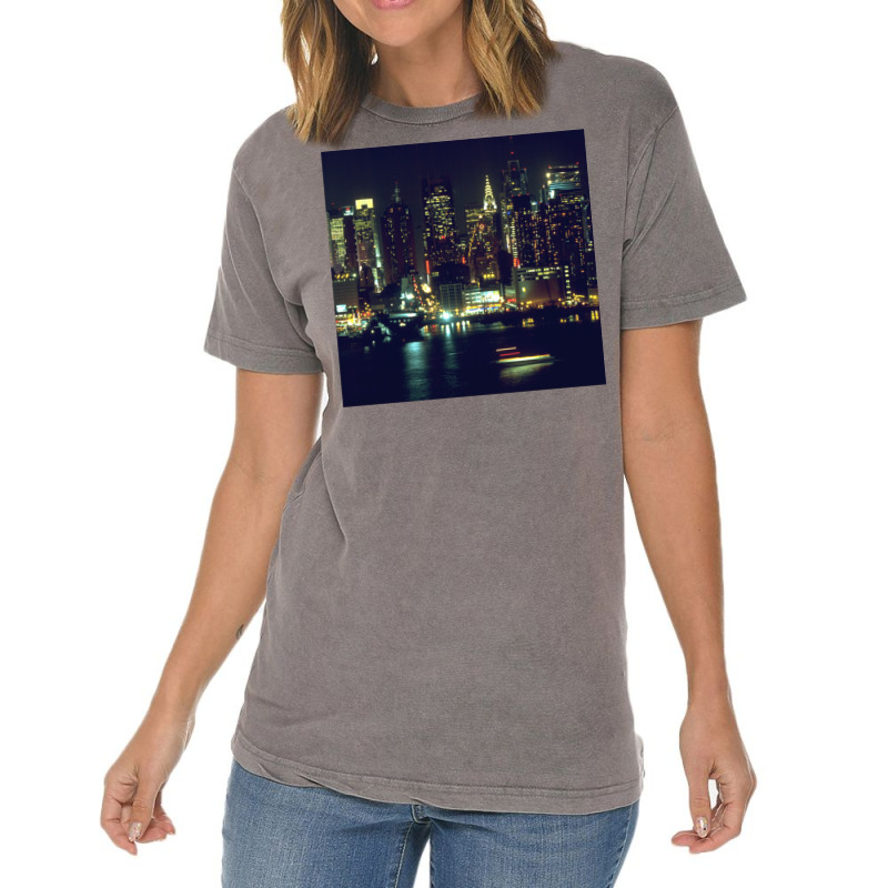 New York City Night Skyline Art Photo Vintage T-shirt | Artistshot