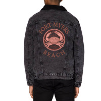 Fort Myers Beach Florida With Stone Crab On Wind R Unisex Sherpa-lined Denim Jacket | Artistshot