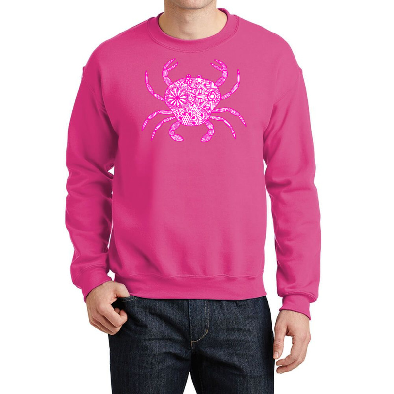 Mandala Crab Pink And White Yellow Crewneck Sweatshirt | Artistshot