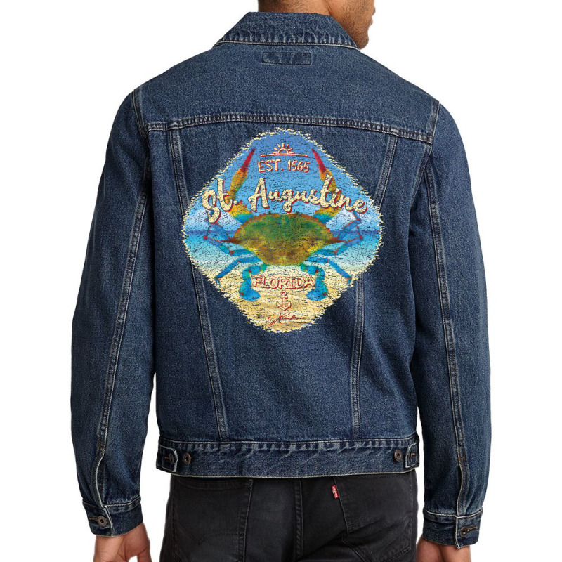 St Augustine Florida With Blue Crab On Beach Gift Men Denim Jacket | Artistshot