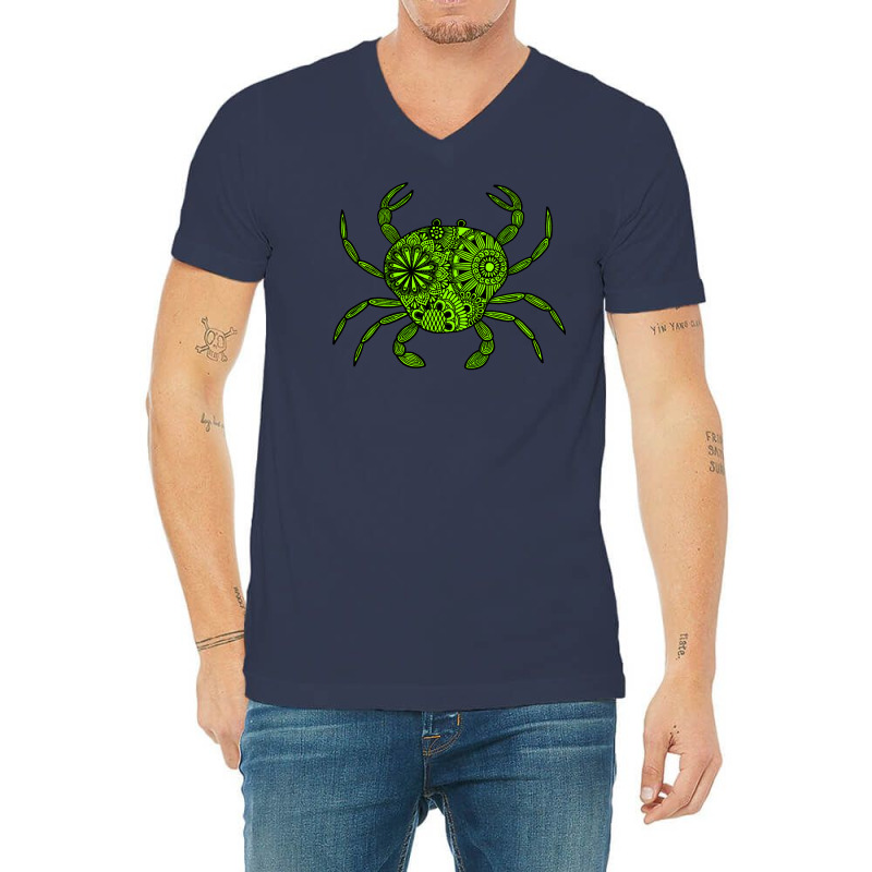 Mandala Crab Green And Black Travel V-neck Tee | Artistshot