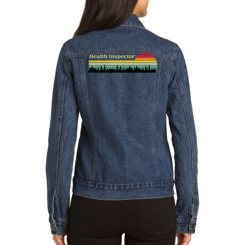 Public Health Inspector Retro Sunset Skyline Desig Ladies Denim Jacket by rovenoarsacy | Artistshot