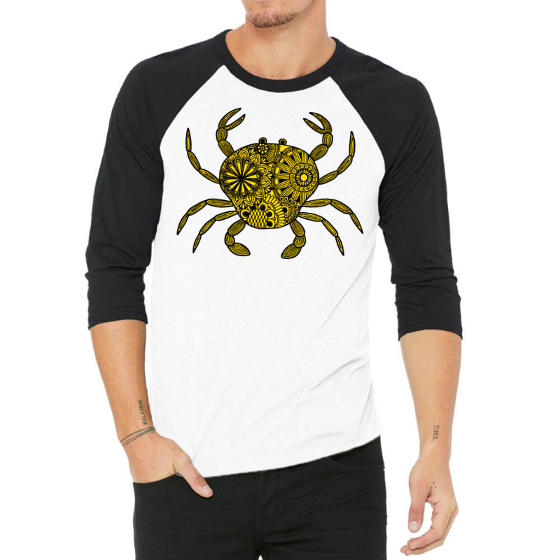 Mandala Crab Yellow And Black Aesthetic 3/4 Sleeve Shirt | Artistshot