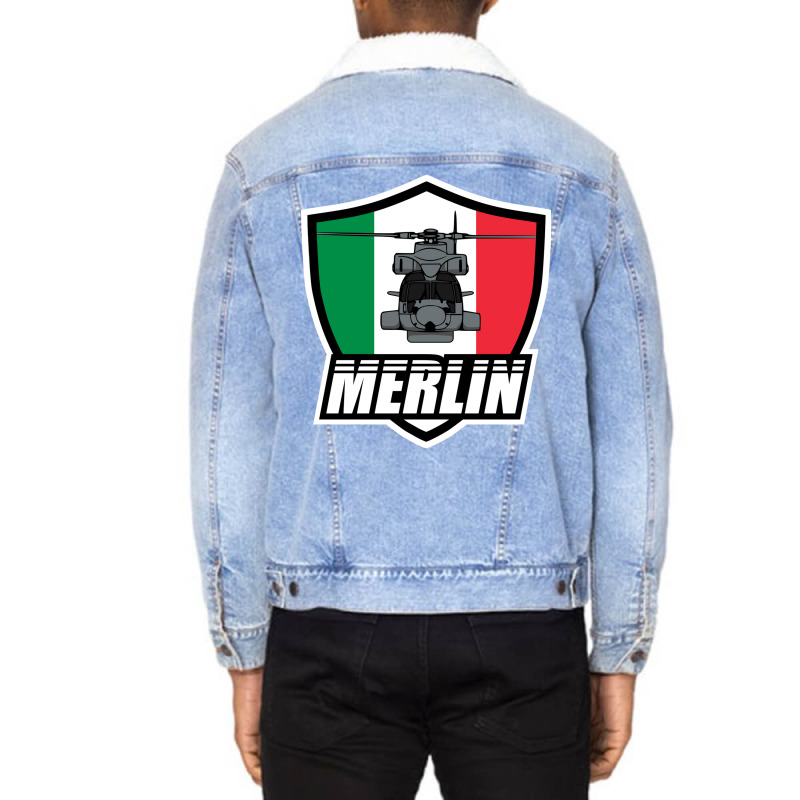 Italian Merlin Helicopter Patch Blue Unisex Sherpa-lined Denim Jacket | Artistshot