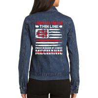 Proud Husband Of A Brave Mechanic Mechanic T  Red Ladies Denim Jacket | Artistshot