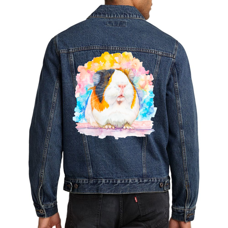 The Watercolor Guinea Pig Love Men Denim Jacket | Artistshot