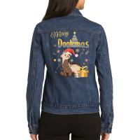 Merry Dookmas Ferret Christmas Design Gold And Sil Ladies Denim Jacket | Artistshot