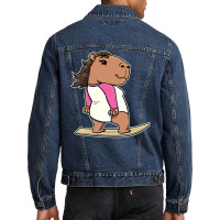 Capybara Surfer Girl Surfing Vintage Men Denim Jacket | Artistshot