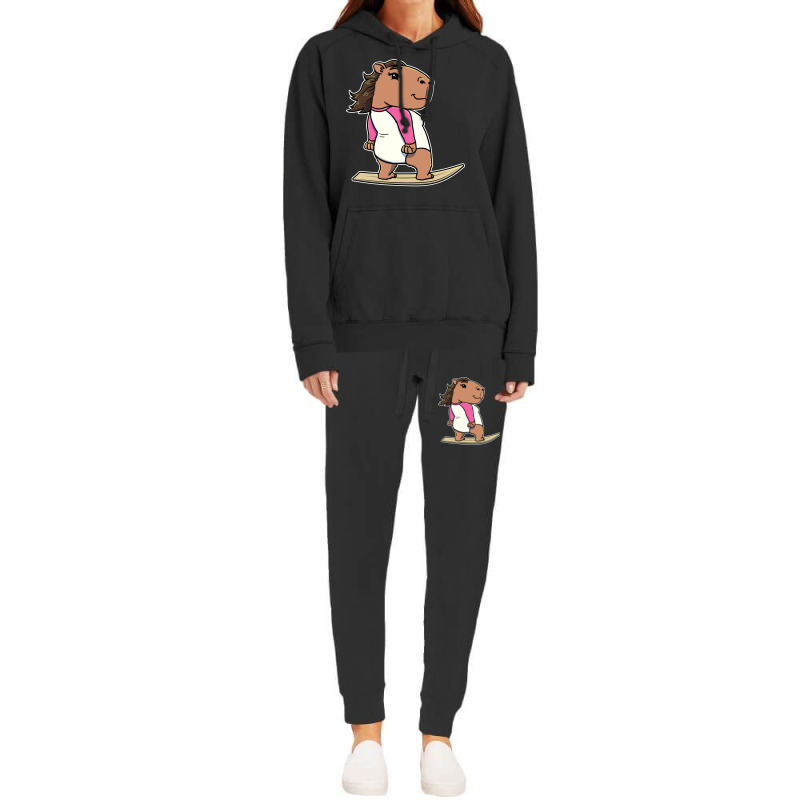 Capybara Surfer Girl Surfing Vintage Hoodie & Jogger Set | Artistshot