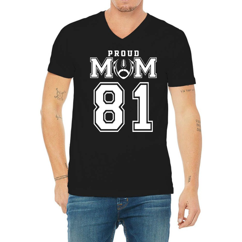 Custom Proud Football Mom Number 81 Personalized F V-Neck Tee by oreilywendyo | Artistshot