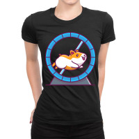 Cute Hamster Running In Running Wheel Cartoon Red Ladies Fitted T-shirt | Artistshot