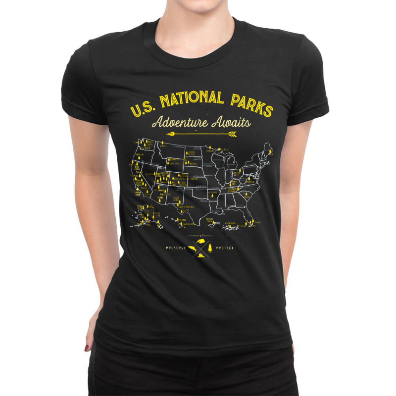 National Parks Map Camping Hiking Summer Ladies Fitted T-Shirt by kacskakannah | Artistshot