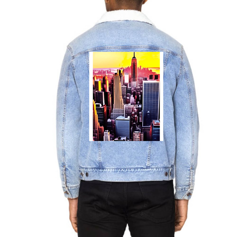 New York Skyline In Vintage Aesthetic Style Unisex Sherpa-lined Denim Jacket | Artistshot