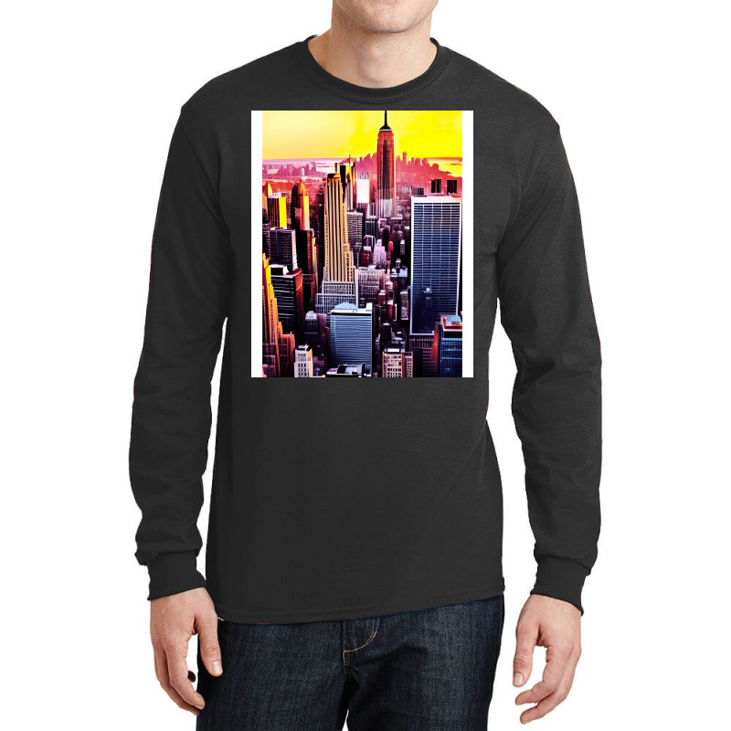 New York Skyline In Vintage Aesthetic Style Long Sleeve Shirts | Artistshot