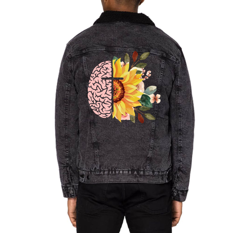 Mental Health With Cross Sunflower Jesus Christian Unisex Sherpa-lined Denim Jacket | Artistshot