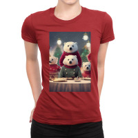 Polar Bear Family At Christmas Ladies Fitted T-shirt | Artistshot