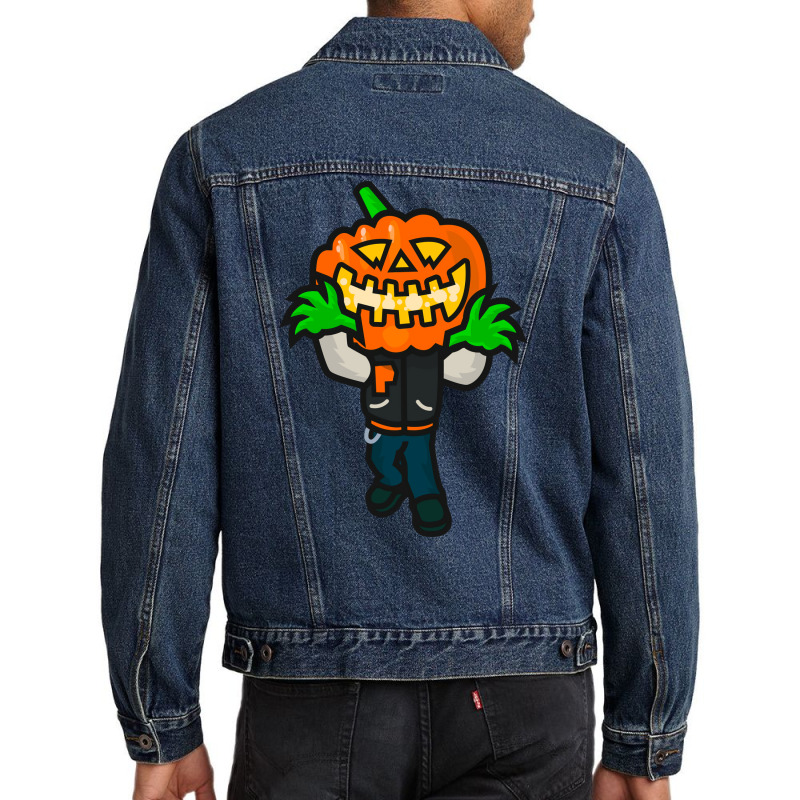 Varsity Pumpkin Creepin Cute Men Denim Jacket by strosesimonsf | Artistshot