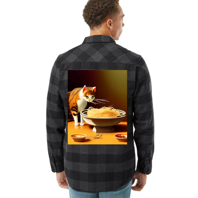 Cat Eating Spaghetti Sticker 2023 Flannel Shirt | Artistshot