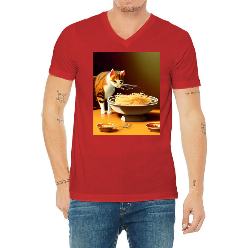 Cat Eating Spaghetti Sticker 2023 V-neck Tee | Artistshot