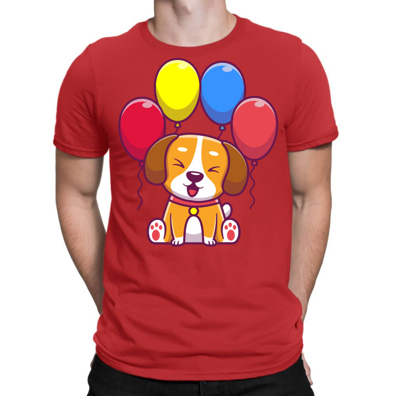 Cute Dog Sitting With Balloon 70s T-Shirt by lindeaucterr | Artistshot