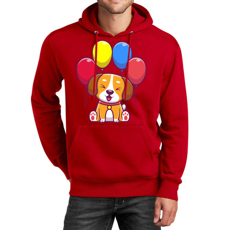 Cute Dog Sitting With Balloon 70s Unisex Hoodie by lindeaucterr | Artistshot