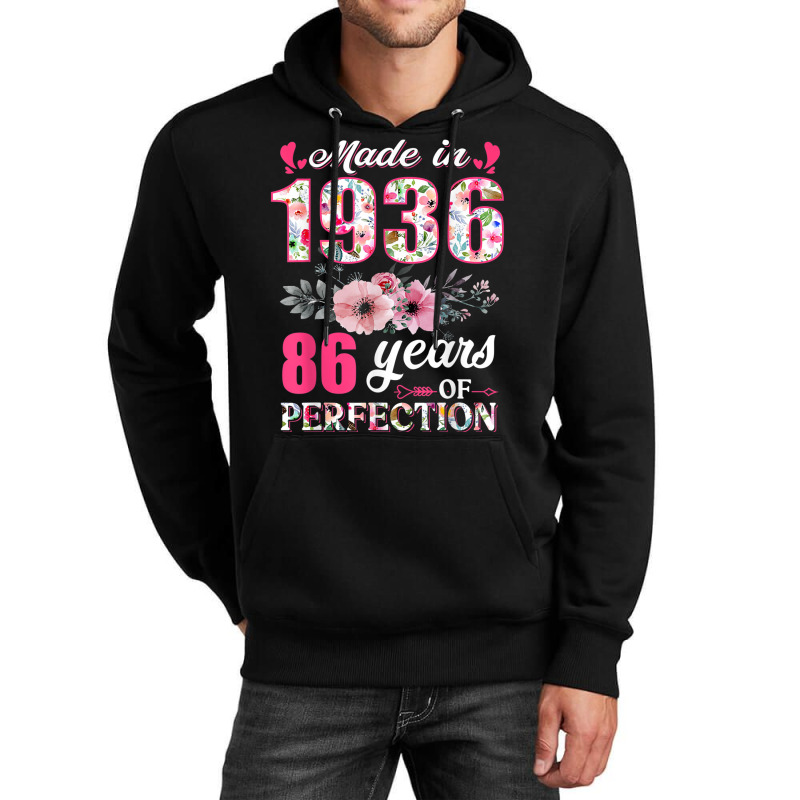 Made In 1936 Floral 86 Year Old 86th Birthday Gift Unisex Hoodie | Artistshot