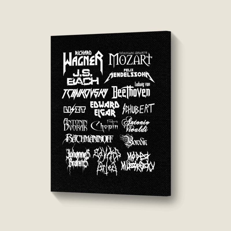 Heavy Metal Style Classical Composers (white Text) Portrait Canvas Print by CoreyMartinPeters | Artistshot