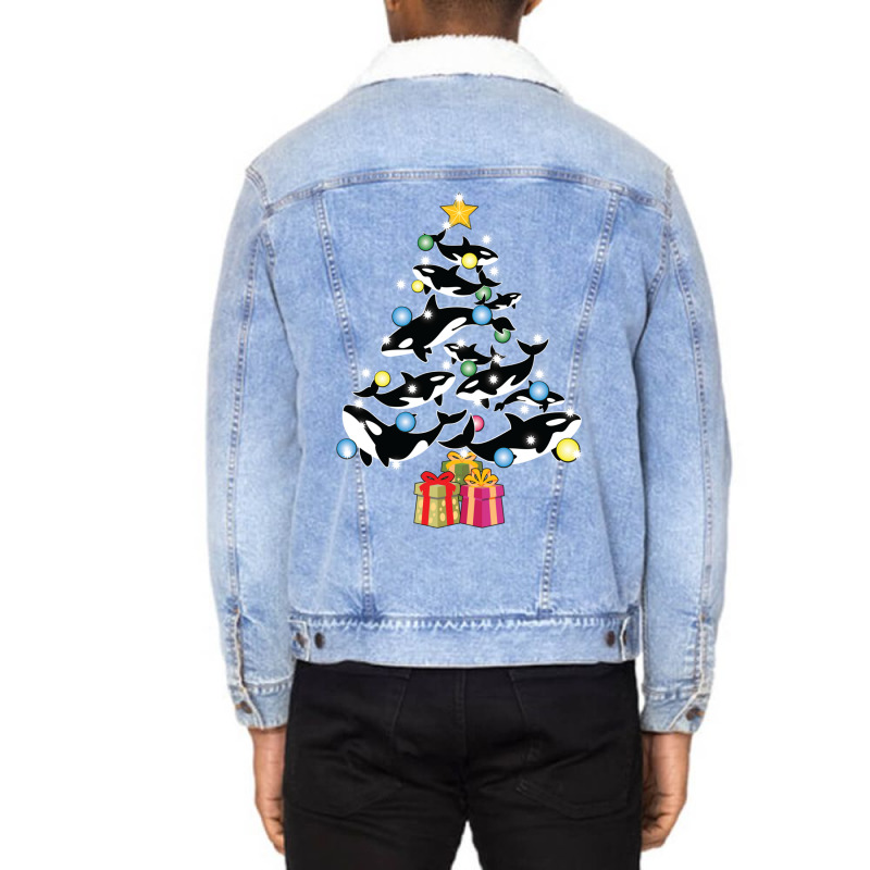 Orca Whale And Christmas Tree Orca Christmas Sweat Unisex Sherpa-lined Denim Jacket | Artistshot