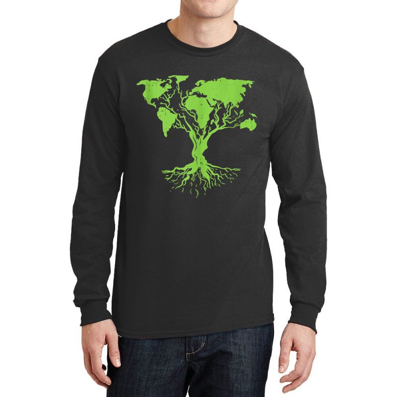 Earth Day 2023 Cute World Map Tree Pro Environment Long Sleeve Shirts | Artistshot