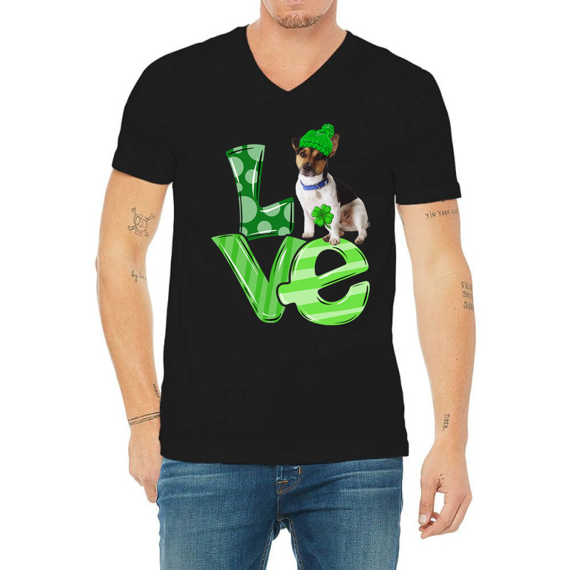 Love Rat Terrier Dog Shamrock Leaf St Patrick Day V-neck Tee | Artistshot