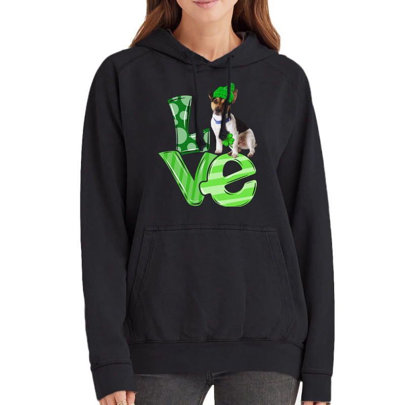 Love Rat Terrier Dog Shamrock Leaf St Patrick Day Vintage Hoodie | Artistshot