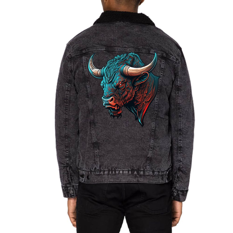 Bull Angry Unisex Sherpa-Lined Denim Jacket by HayesHewitt00 | Artistshot