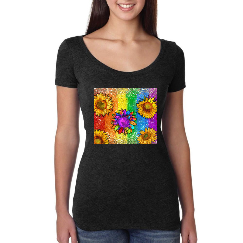 Pride Rainbow Sunflower Glitter Tumbler Women's Triblend Scoop T-shirt by enoddigitalart@gmail.com | Artistshot