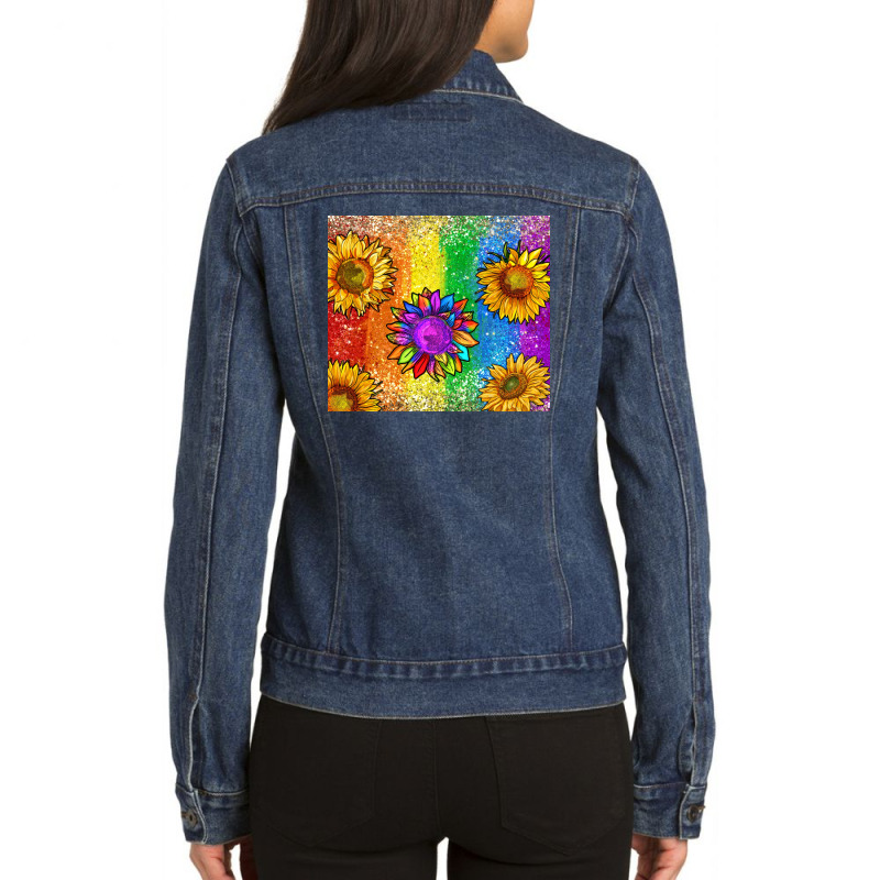 Pride Rainbow Sunflower Glitter Tumbler Ladies Denim Jacket by enoddigitalart@gmail.com | Artistshot