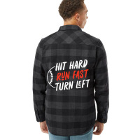 Boys Baseball Hit Hard Run Fast Turn Left Baseball Flannel Shirt | Artistshot