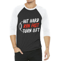 Boys Baseball Hit Hard Run Fast Turn Left Baseball 3/4 Sleeve Shirt | Artistshot