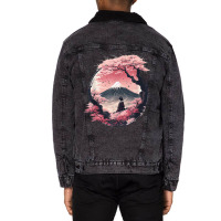 Mount Fuji Cherry Blossoms Geisha Japanese Garden Unisex Sherpa-lined Denim Jacket | Artistshot