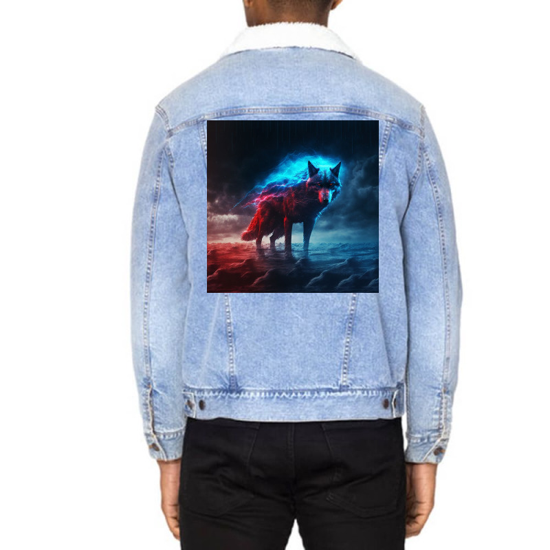 Fox Leaping Into River To Swim Unisex Sherpa-Lined Denim Jacket by TheDol | Artistshot